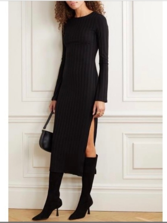 Reformation Dresses & Skirts - Reformation Black Dillon Long Sleeve Stretch Ribbed Midi Dress Size S